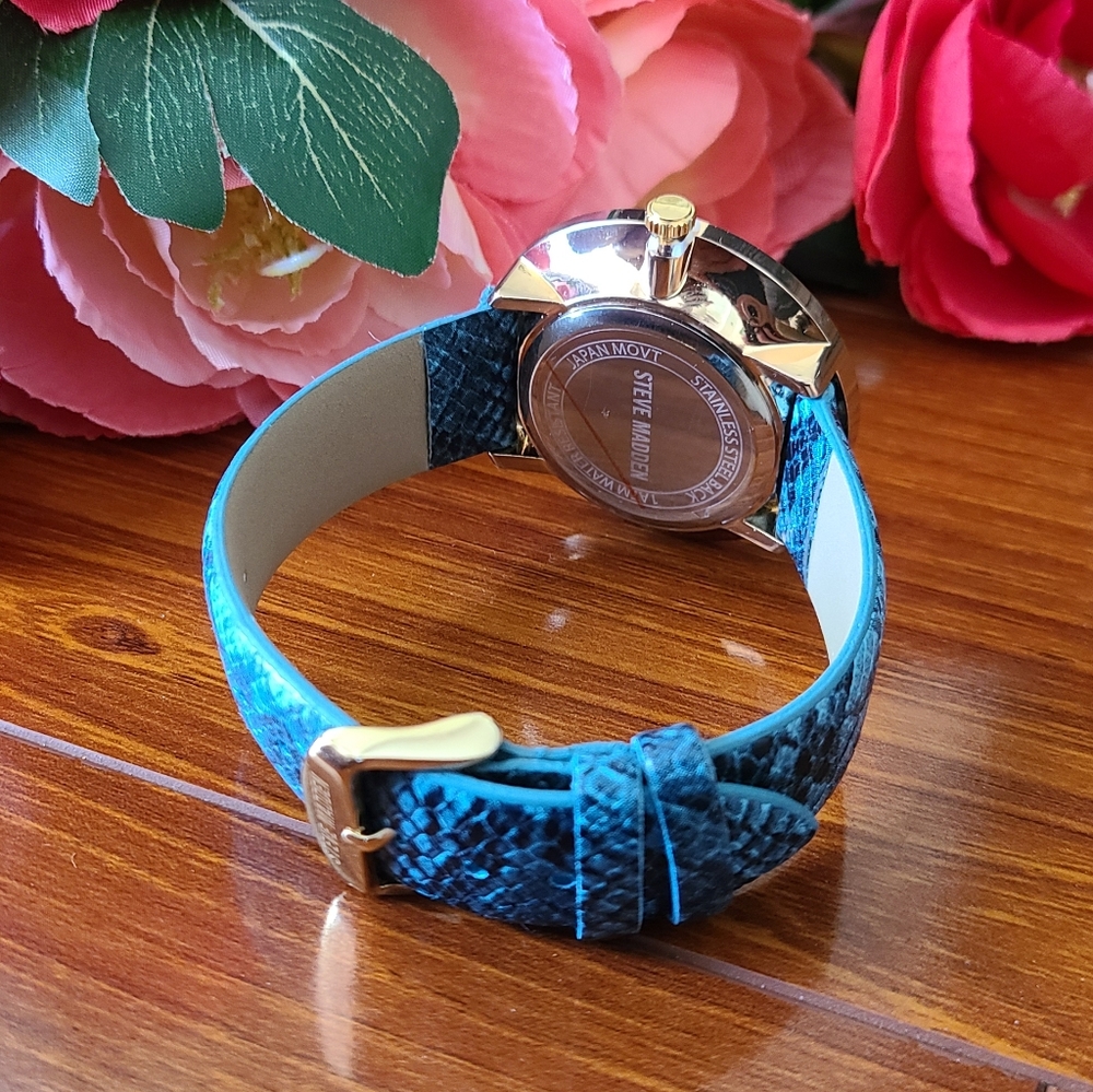 Steve Madden Teal Snake Skin Watch with Rhinestone - Picture 8 of 9